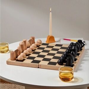 Minimal Wooden Chess Set with Natural and Black Pieces
